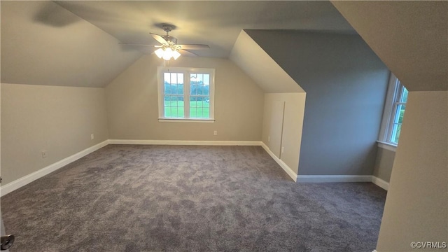 454 W Spring Forest Rd, King William, VA 23086 - additional living space featuring vaulted ceiling, ceiling fan, carpet, and baseboards