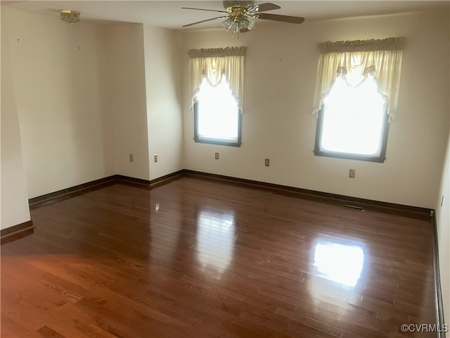 2611 Mistwood Forest Dr, Chester, VA 23831 - spare room featuring visible vents, baseboards, a ceiling fan, and wood finished floors