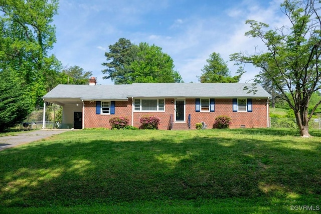 8186 Signal Hill Rd, Richmond, VA 23111 - ranch-style house featuring a chimney, brick siding, driveway, and an attached carport