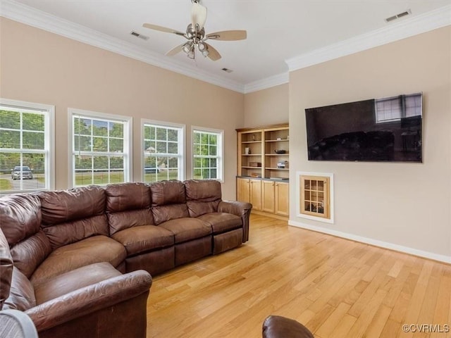 9208 Gayton Rd, Glen Allen, VA 23229 - living area with light wood-style flooring, ceiling fan, and ornamental molding