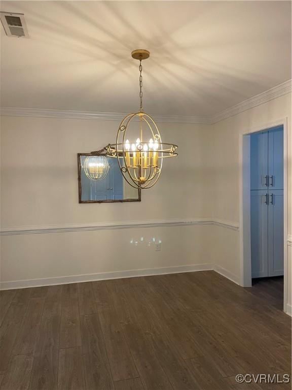 8304 Elizabeth Ann Dr, Hanover, VA 23111 - unfurnished room featuring a chandelier, dark wood-style floors, crown molding, and baseboards