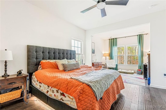 4341 Kenmare Ct, Richmond, VA 23234 - bedroom with multiple windows, dark wood-type flooring, baseboards, and ceiling fan