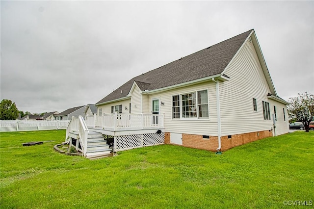 240 Lighthouse Pointe, North Prince George, VA 23860 - back of house with crawl space, a deck, and a shingled roof
