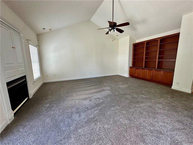 240 Lighthouse Pointe, North Prince George, VA 23860 - unfurnished living room with lofted ceiling, a ceiling fan, dark carpet, and baseboards