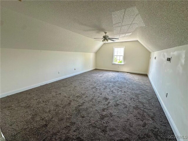 240 Lighthouse Pointe, North Prince George, VA 23860 - bonus room featuring a textured ceiling, carpet flooring, a ceiling fan, and vaulted ceiling