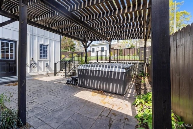 view of patio with a pergola and a fenced backyard