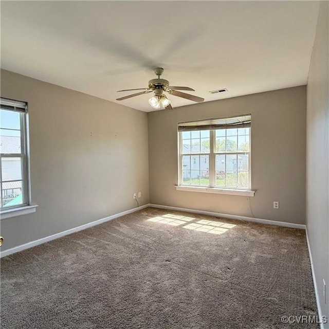 1353 Woodside Mews, Henrico, VA 23231 - empty room featuring baseboards, a ceiling fan, visible vents, and carpet floors