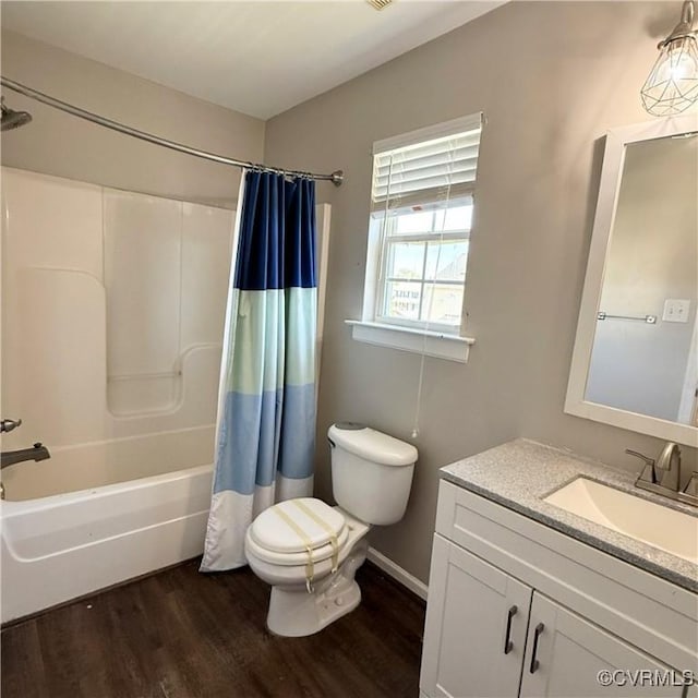 1353 Woodside Mews, Henrico, VA 23231 - bathroom featuring shower / tub combo, baseboards, toilet, vanity, and wood finished floors