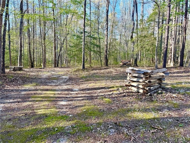 view of property's community with a view of trees
