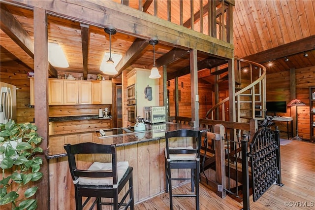 1115 Old Church Rd, Hanover, VA 23111 - bar with wood walls, wood ceiling, appliances with stainless steel finishes, and beamed ceiling