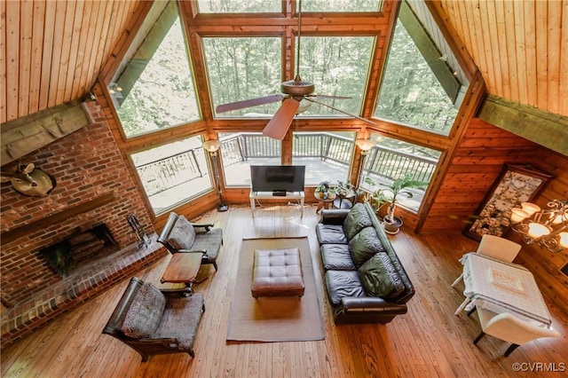 1115 Old Church Rd, Hanover, VA 23111 - living area with high vaulted ceiling, a wealth of natural light, hardwood / wood-style floors, and ceiling fan