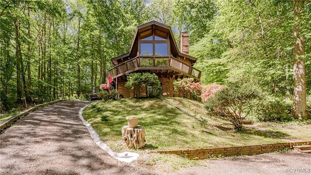 1115 Old Church Rd, Hanover, VA 23111 - exterior space featuring a wooden deck, a chimney, and a wooded view