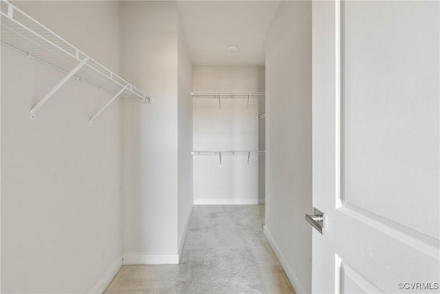 spacious closet with light colored carpet