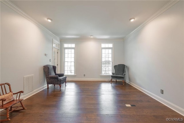 8907 First Branch Ln, Chesterfield, VA 23838 - sitting room with dark wood-style floors, baseboards, and ornamental molding