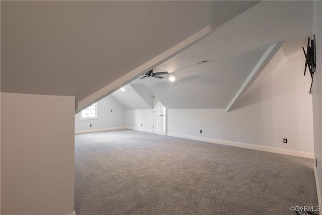 8907 First Branch Ln, Chesterfield, VA 23838 - bonus room featuring baseboards, carpet flooring, ceiling fan, and vaulted ceiling