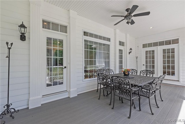8907 First Branch Ln, Chesterfield, VA 23838 - deck with ceiling fan, outdoor dining space, and covered porch
