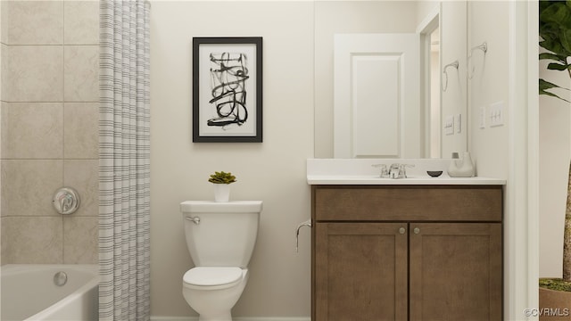 15613 Greenhart Dr, Chesterfield, VA 23832 - bathroom with toilet, vanity, shower / tub combo with curtain, and baseboards