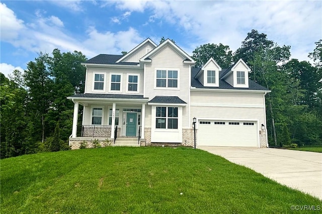 15613 Greenhart Dr, Chesterfield, VA 23832 - view of front of house with driveway, a porch, a front yard, and a garage