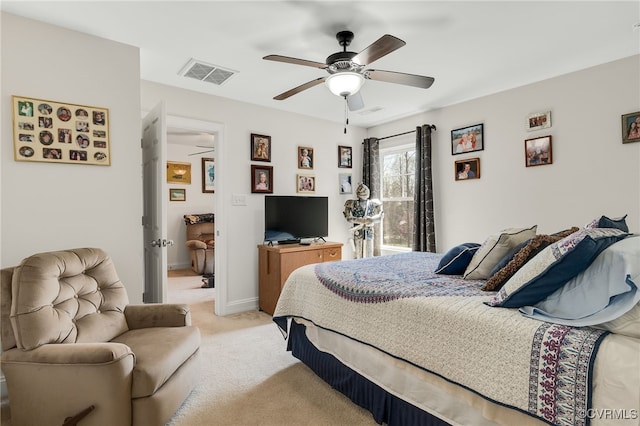 17248 Ivory Bill Ln, Chesterfield, VA 23838 - bedroom with light colored carpet, baseboards, a ceiling fan, and visible vents