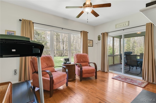 17248 Ivory Bill Ln, Chesterfield, VA 23838 - living area featuring ceiling fan, hardwood / wood-style flooring, and baseboards