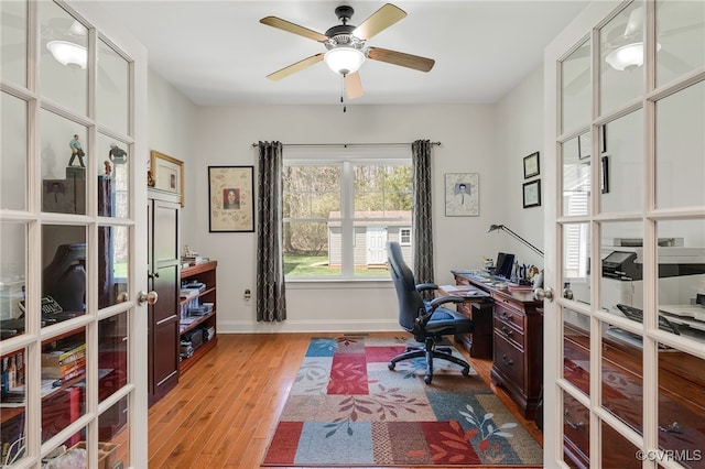17248 Ivory Bill Ln, Chesterfield, VA 23838 - office with french doors, wood finished floors, baseboards, and a ceiling fan