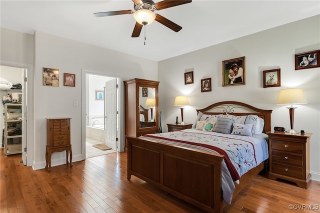 17248 Ivory Bill Ln, Chesterfield, VA 23838 - bedroom with ensuite bathroom, hardwood / wood-style flooring, baseboards, and ceiling fan