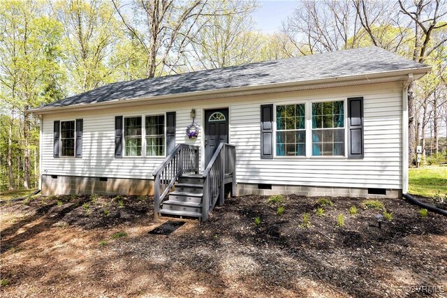 13951 Clementown Rd, Amelia, VA 23002 - view of front of property featuring crawl space and a shingled roof