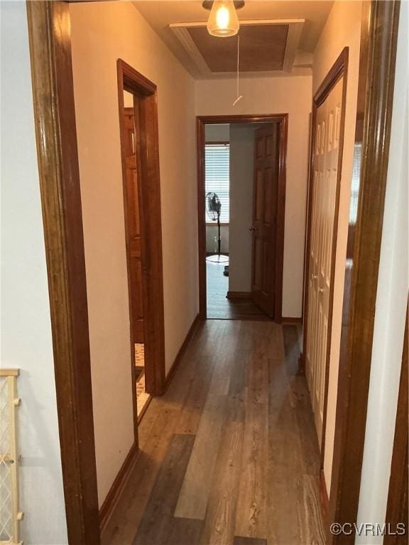 9522 Broad Meadows Rd, Glen Allen, VA 23060 - hallway with attic access, wood finished floors, and baseboards