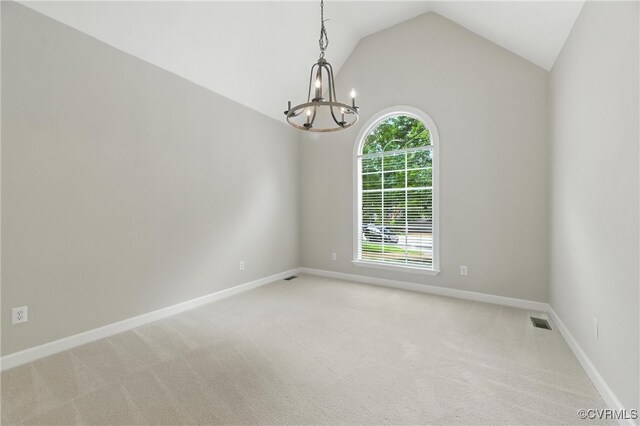 132 Warwick Hls, Williamsburg, VA 23188 - empty room with a chandelier, lofted ceiling, healthy amount of natural light, and light colored carpet
