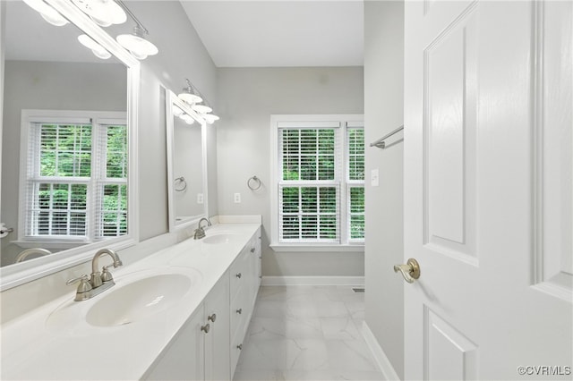 132 Warwick Hls, Williamsburg, VA 23188 - full bath featuring marble look tiles and double vanity
