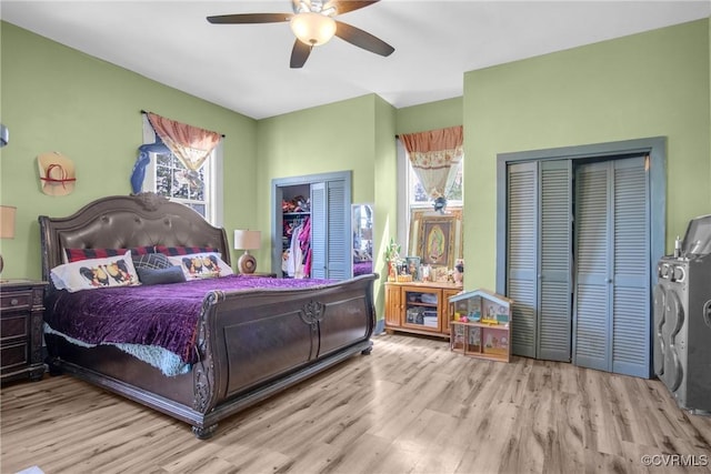 32390 S Main St, Boykins, VA 23827 - bedroom featuring washer / clothes dryer, a ceiling fan, wood finished floors, and a closet