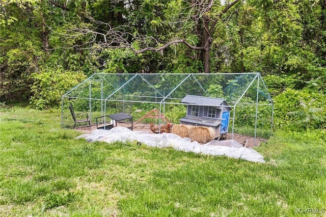 view of yard with exterior structure and an outdoor structure