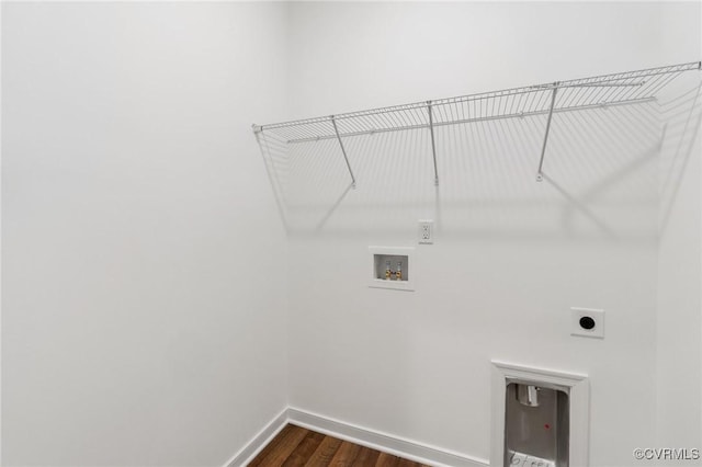 7931 Lyndale Dr, Chesterfield, VA 23235 - laundry room with washer hookup, baseboards, hookup for an electric dryer, and dark wood-type flooring