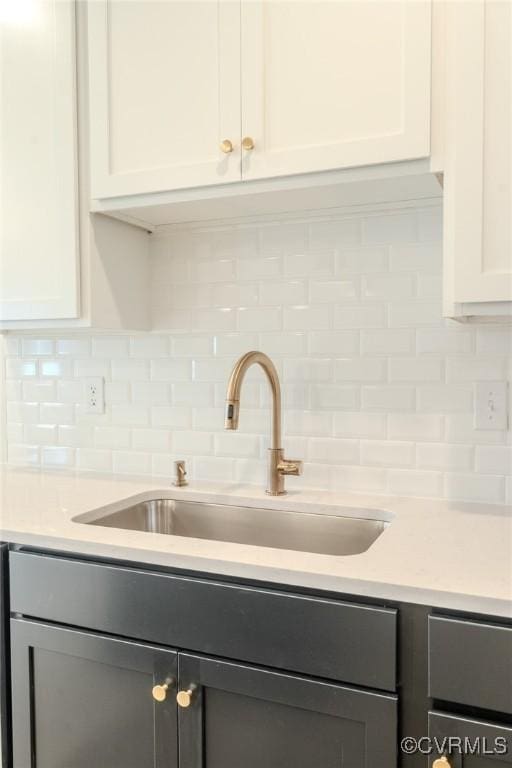 3436 Carlton St Unit 4-5B, Richmond, VA 23230 - kitchen featuring a sink, tasteful backsplash, light countertops, white cabinets, and gray cabinets
