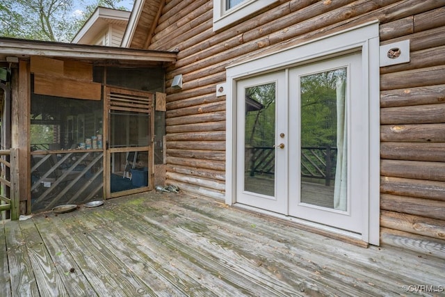 wooden deck with french doors