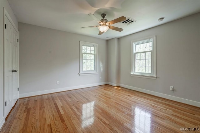 12665 Petersburg St, Chester, VA 23831 - spare room featuring light wood-style flooring, ceiling fan, baseboards, and visible vents