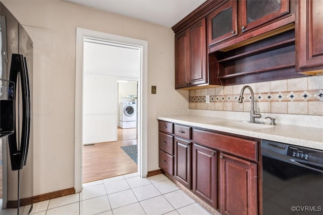 627 Sedgefield Dr, Newport News, VA 23605 - kitchen featuring fridge with ice dispenser, light countertops, backsplash, dishwasher, and a sink