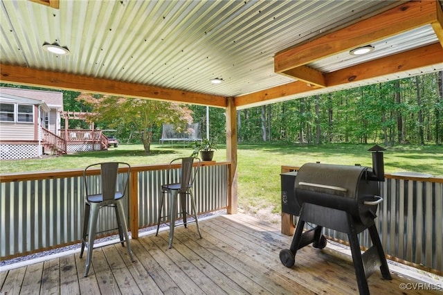 12211 Mill Race Run, Amelia, VA 23002 - wooden terrace with a trampoline and a yard