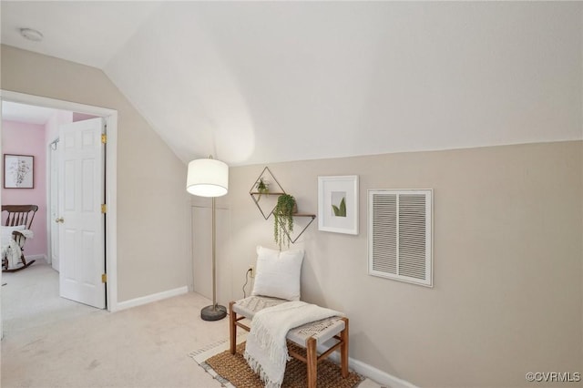 12211 Mill Race Run, Amelia, VA 23002 - sitting room featuring baseboards, carpet, lofted ceiling, and visible vents