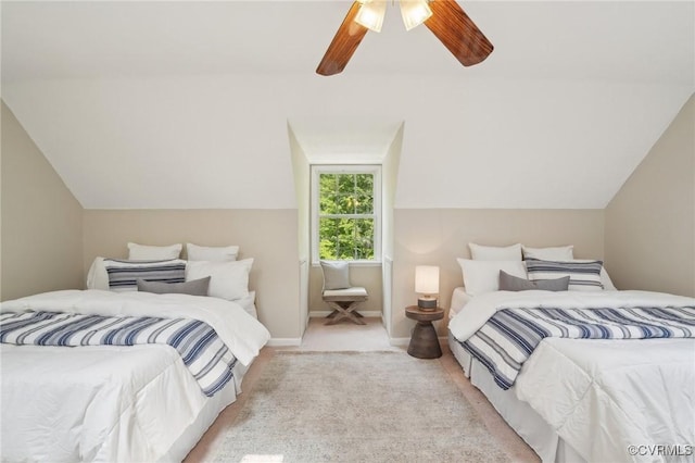12211 Mill Race Run, Amelia, VA 23002 - bedroom with baseboards, ceiling fan, vaulted ceiling, and light colored carpet