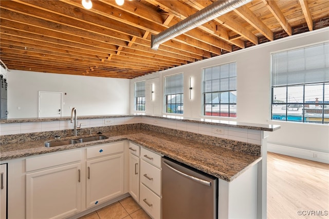1716 Summit Ave Unit 30, Richmond, VA 23230 - kitchen with stainless steel dishwasher, white cabinetry, stone counters, and a sink