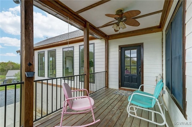 exterior space with a ceiling fan