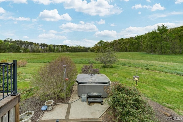 view of yard featuring a rural view and a view of trees
