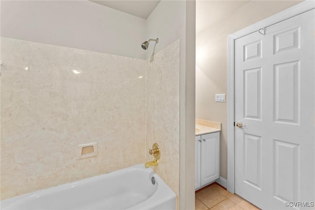 full bath with vanity, tile patterned floors, and  shower combination