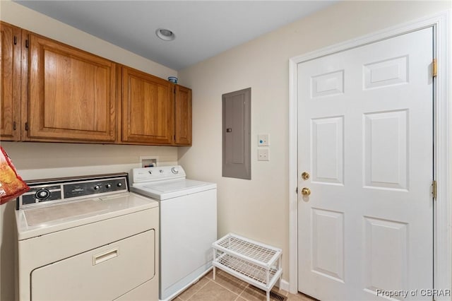 637 Mallard Bay Dr, Heathsville, VA 22473 - laundry area with electric panel, light tile patterned floors, separate washer and dryer, and cabinet space