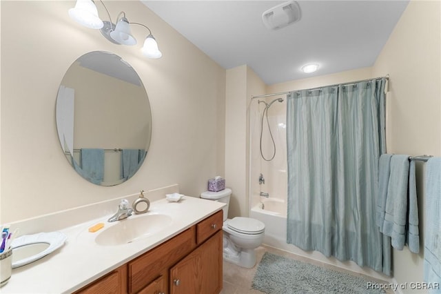 637 Mallard Bay Dr, Heathsville, VA 22473 - full bathroom featuring vanity, tile patterned flooring, toilet, shower / bathtub combination with curtain, and visible vents