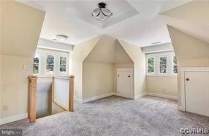 bonus room featuring carpet floors, baseboards, and vaulted ceiling