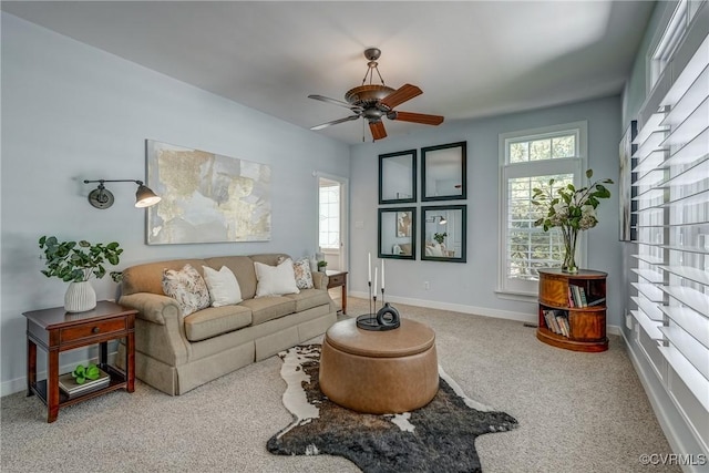 2600 Mulberry Row Rd, Midlothian, VA 23113 - living room featuring a ceiling fan, healthy amount of natural light, carpet, and baseboards