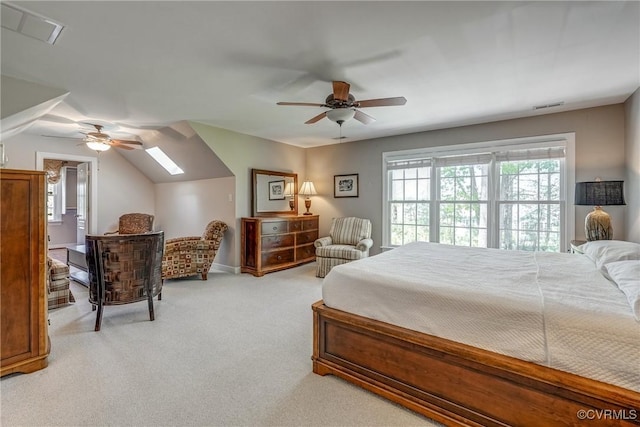 2600 Mulberry Row Rd, Midlothian, VA 23113 - bedroom with light colored carpet, a skylight, a ceiling fan, and vaulted ceiling