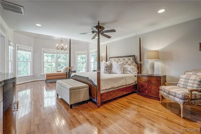 2600 Mulberry Row Rd, Midlothian, VA 23113 - bedroom featuring light wood finished floors, a chandelier, ornamental molding, recessed lighting, and baseboards